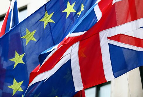 European Union Flags And Union Flags Flying Together As Brexit Vote Date May Be Decided This Week