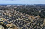 A solar farm on former farmland in the Yatsuda district of Namie, Fukushima Prefecture, Japan.