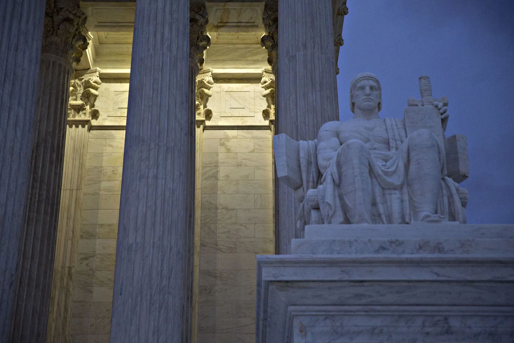 The "Authority of Law" statue sits at the U.S. Supreme Court building in Washington, D.C.