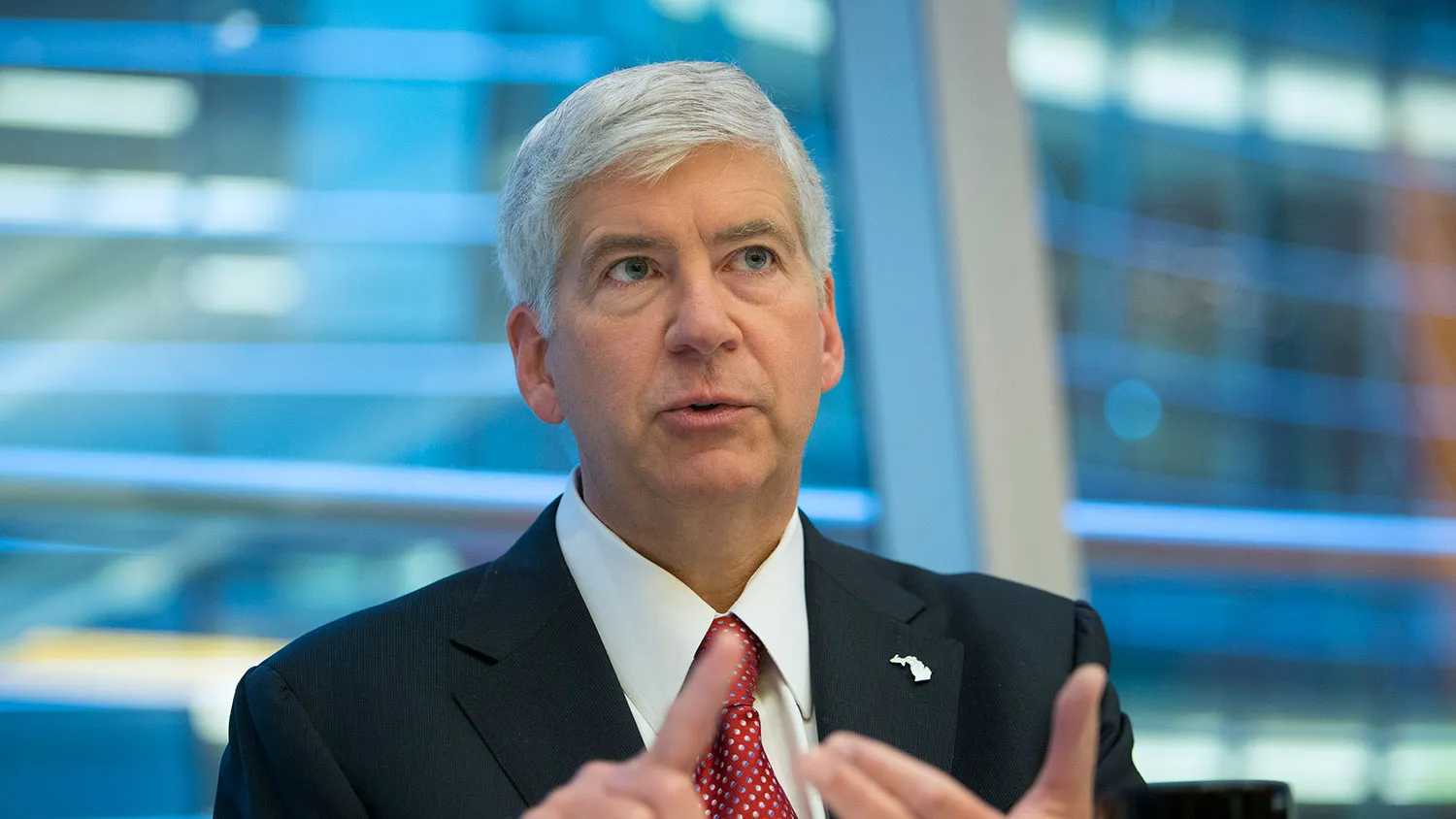Rick Snyder, governor of Michigan, speaks during an interview in New York, U.S., on Friday, July 26, 2013.
