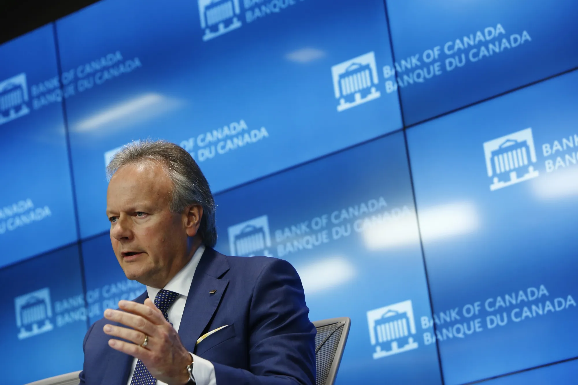 Stephen Poloz speaks during a press conference at the Bank of Canada on July 10, 2019.