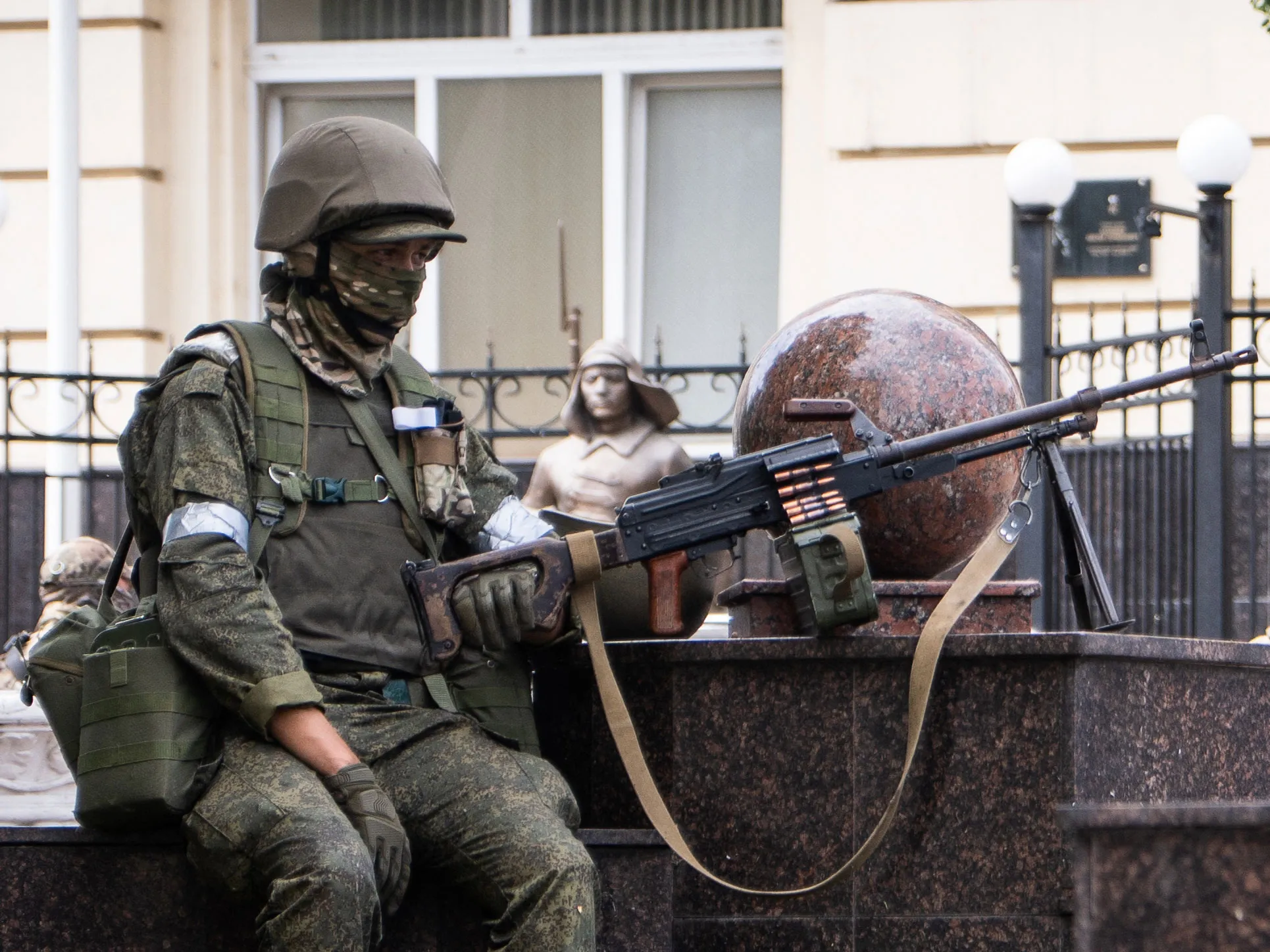 A Wagner mercenary&nbsp;in Rostov-on-Don, Russia in June.