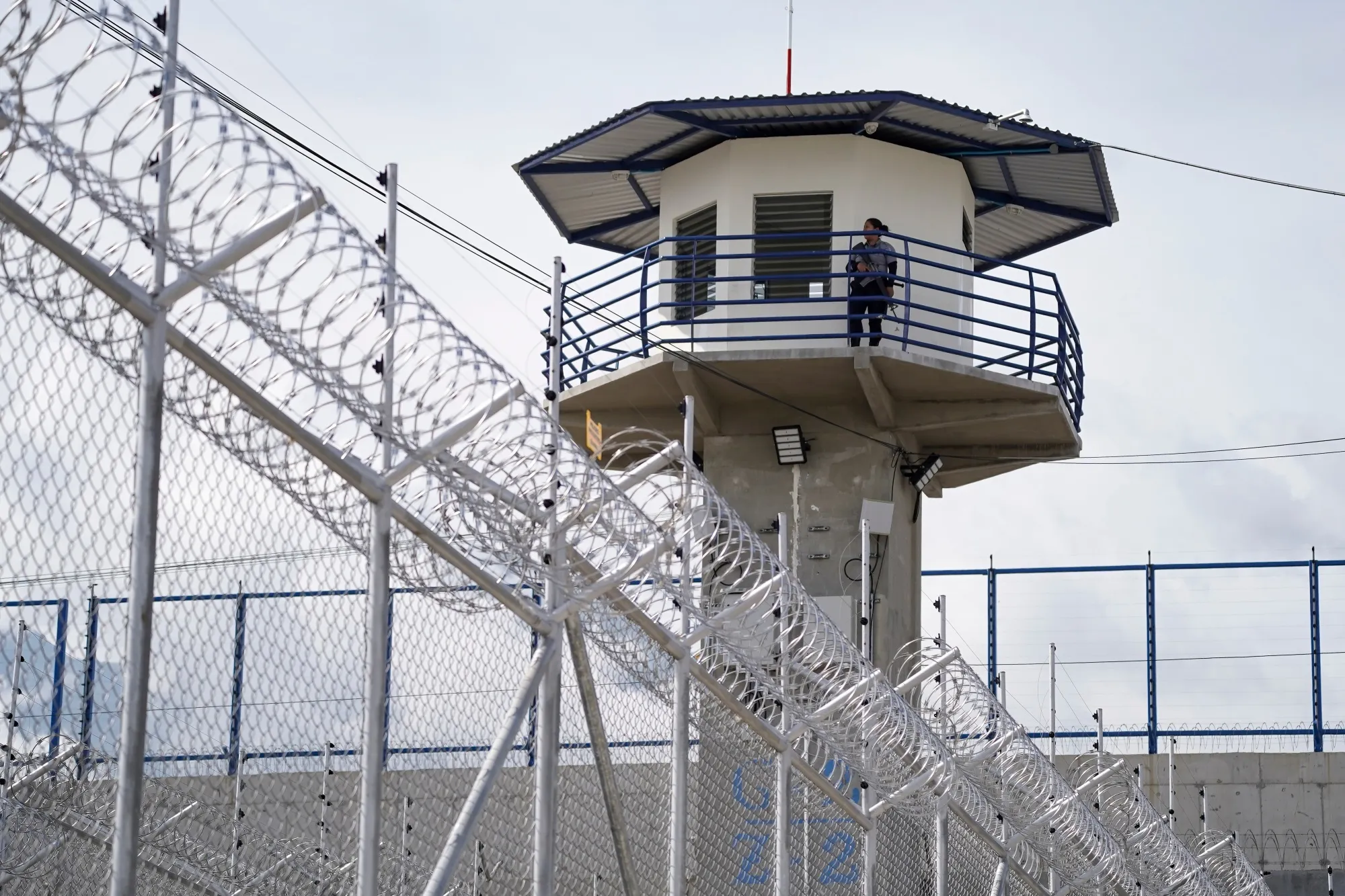 A watchtower at CECOT maximum security prison in Tecoluca, El Salvador.