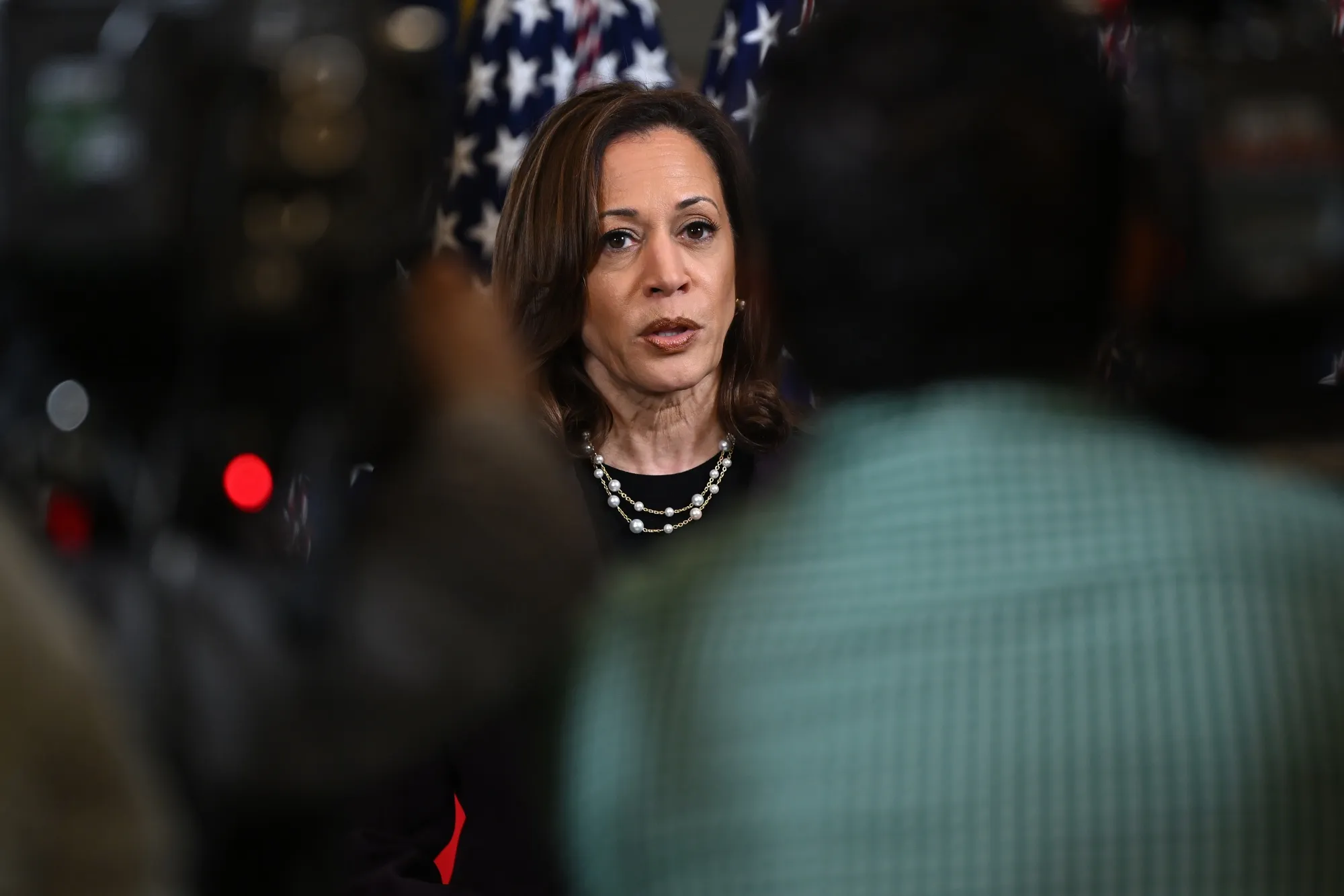 US Vice President Kamala Harris speaks following a meeting with Israeli Prime Minister Benjamin Netanyahu.
