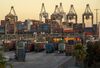 Trucks return empty containers to the Port of Los Angeles.