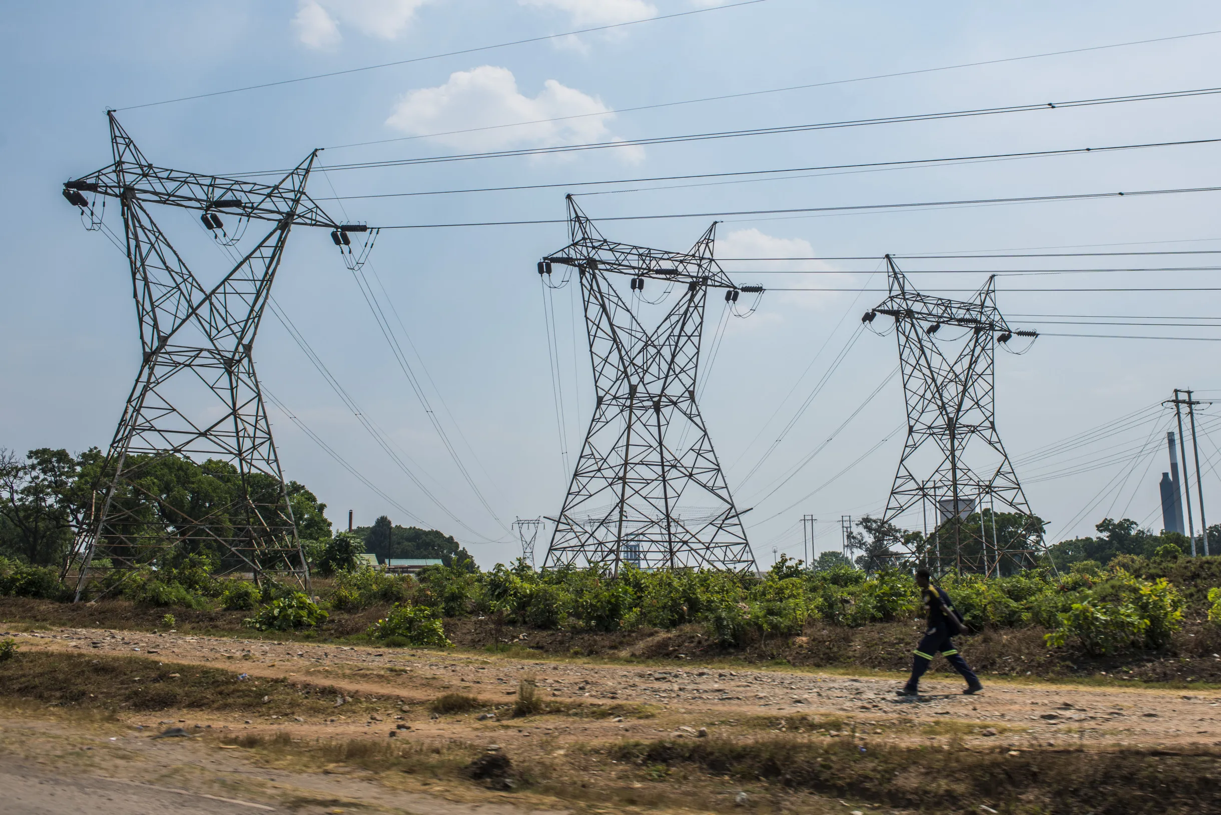 High voltage electricity power lines&nbsp;in Kitwe, Zambia.
