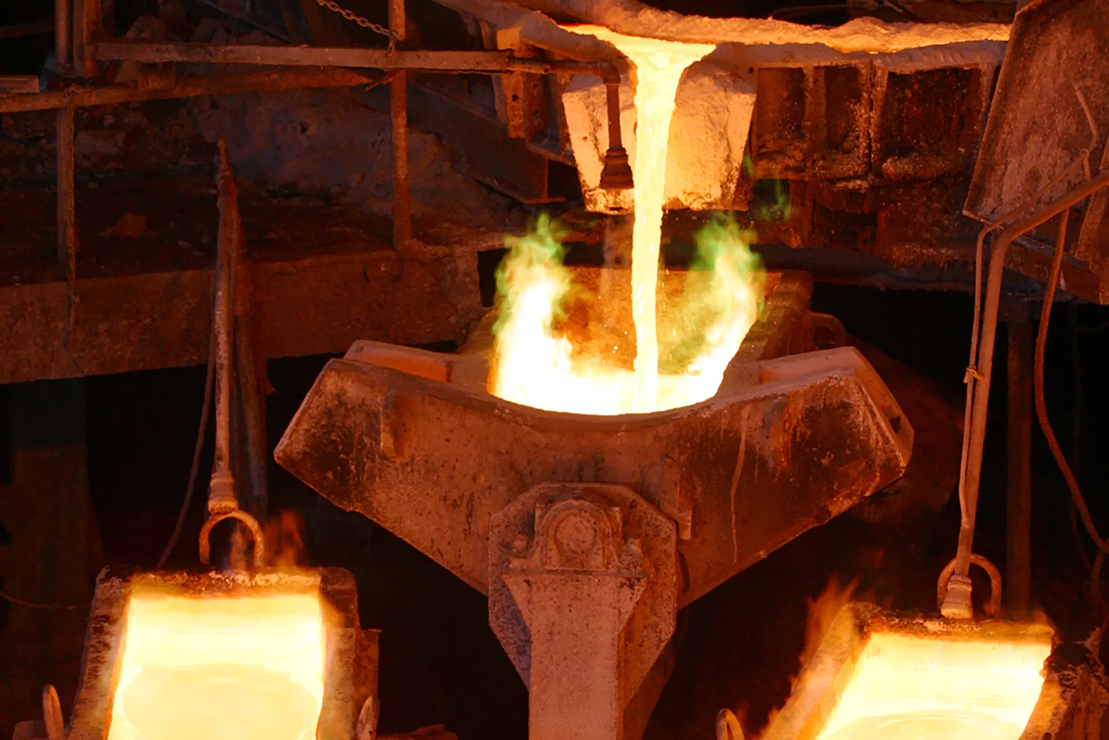 Molten copper is poured into molds at a smelter in northern Chile.