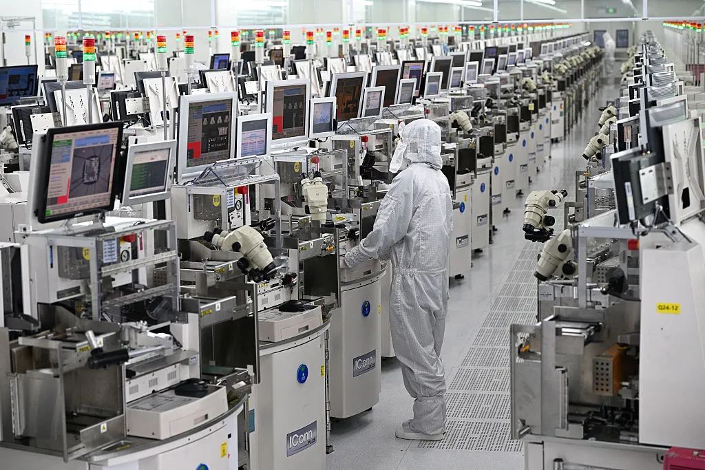 A technician at a semiconductor manufacturing plant in Suqian, Jiangsu province.