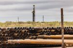 Stacks of steel pipes at an&nbsp;oil well&nbsp;drilling site in Andrews, Texas.