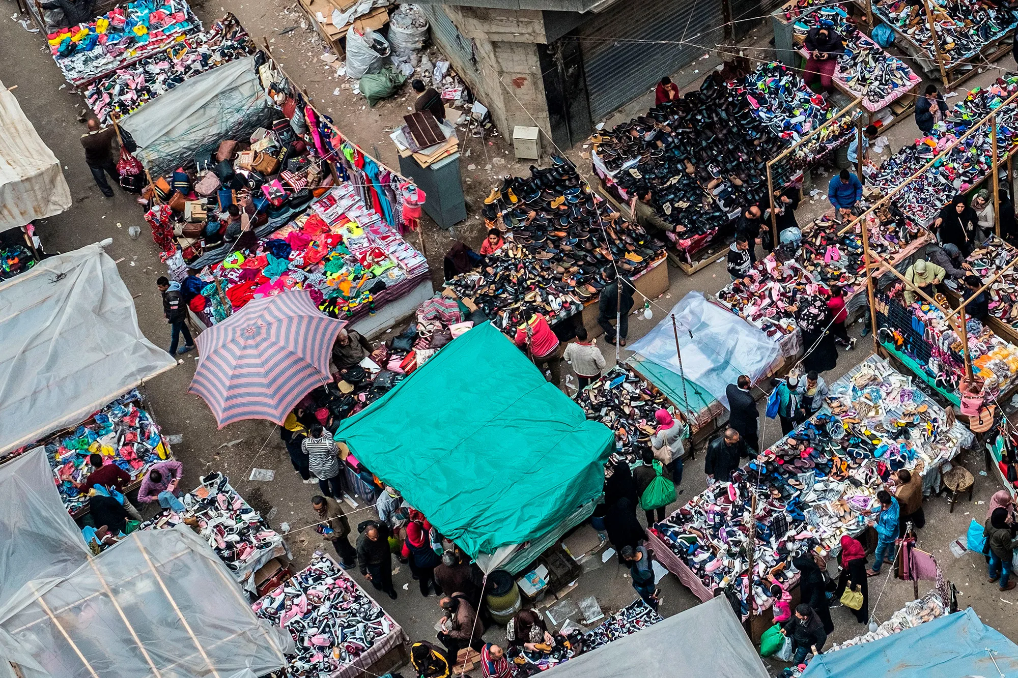 Street vendors sell shoes and clothes at the Al-Attaba market in the centre of&nbsp;Cairo.&nbsp;