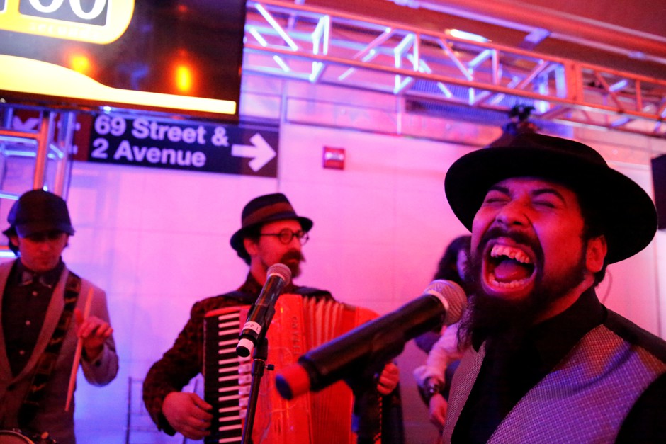 The Sunnyside Social Club, a member of the MTA MUSIC program, performs at the 2nd Avenue Subway station in Manhattan.