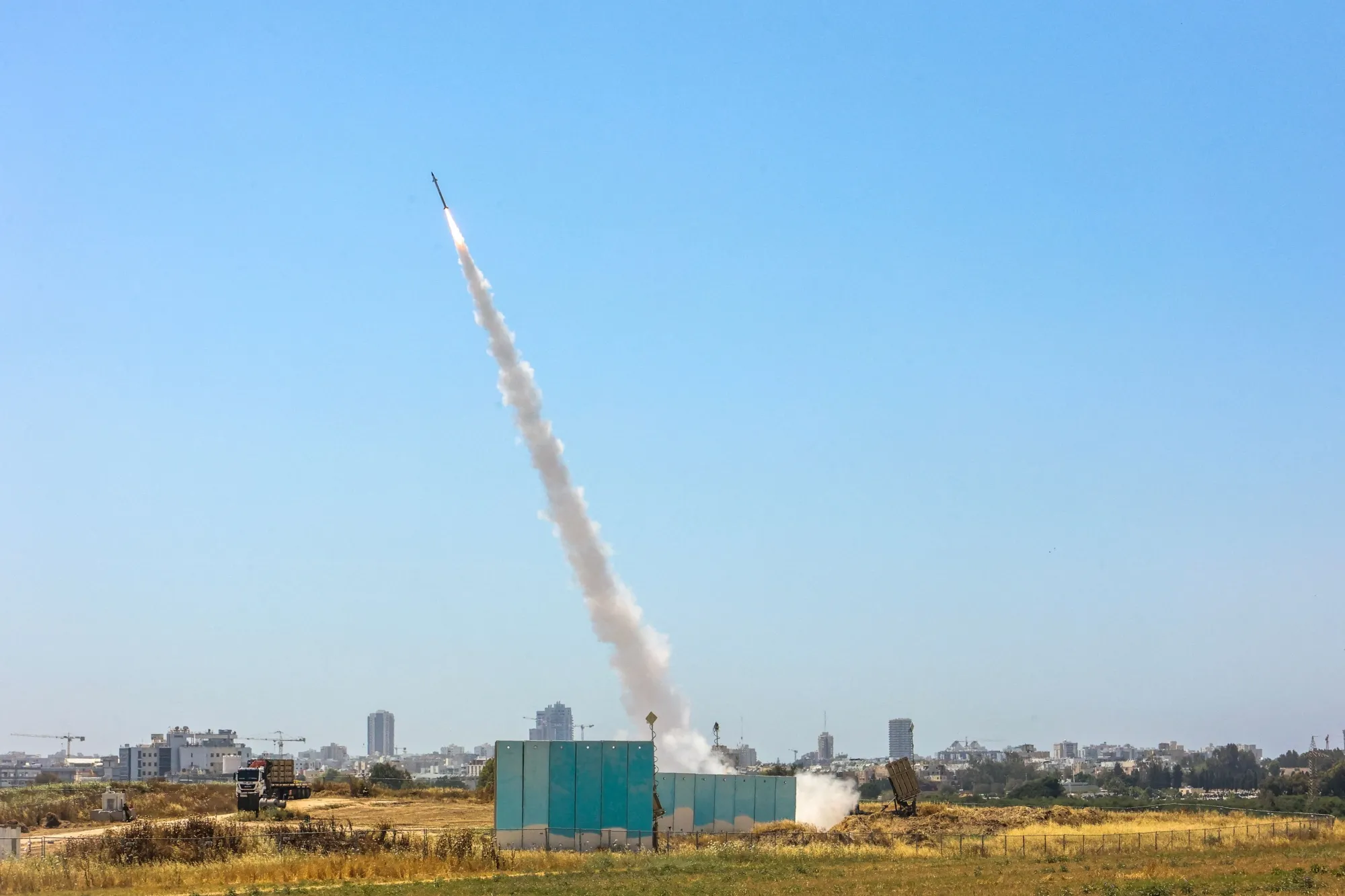 An Israeli rocket is fired in southern Israel.&nbsp;