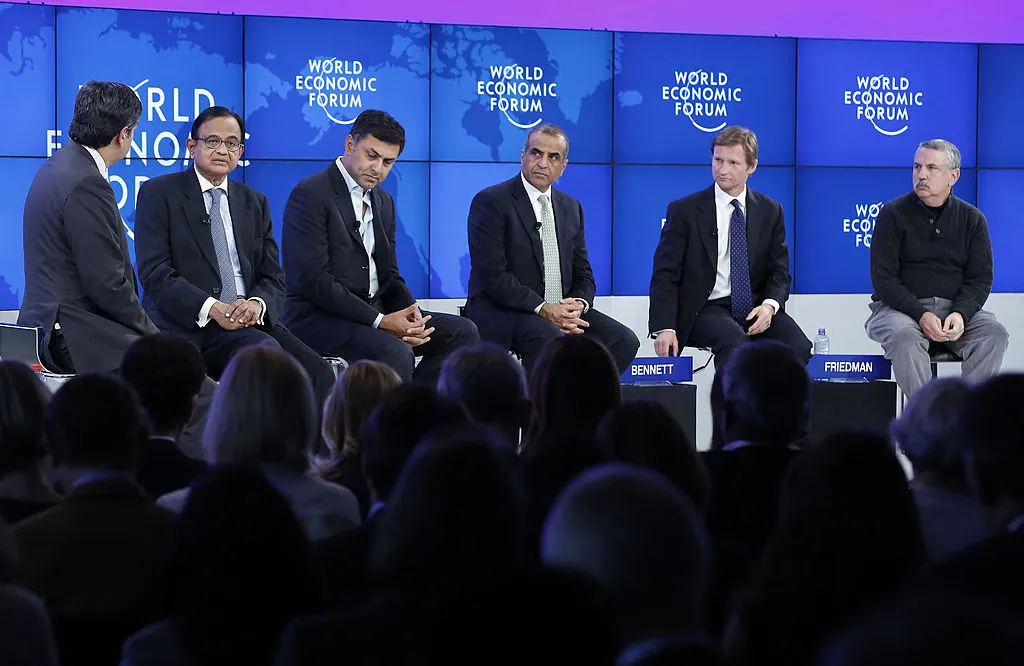 Experts discuss “The India Outlook” at Davos. (India’s 600 million women were unavailable.)
