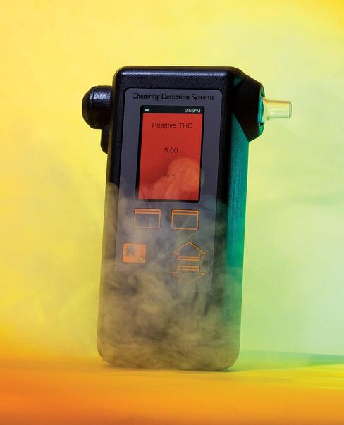 The prototype of Chemring’s pot breathalyzer looks a little like an old-school Game Boy.