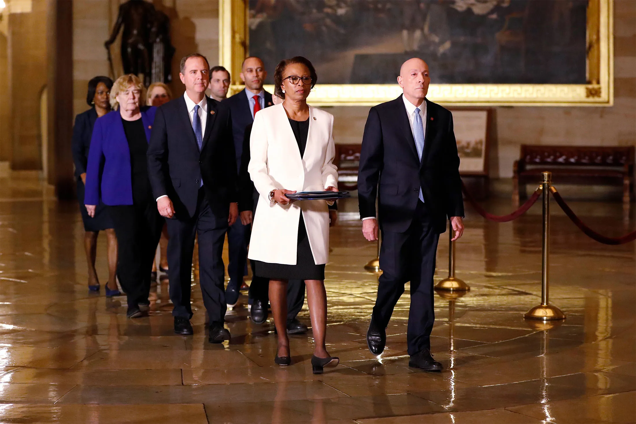 House Managers walk to the U.S. Senate to deliver the articles of impeachment against&nbsp;President Donald Trump on Capitol Hill on Jan. 15.