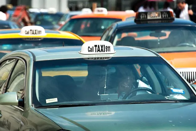 Taxis lined up by Union Station in Washington, DC.