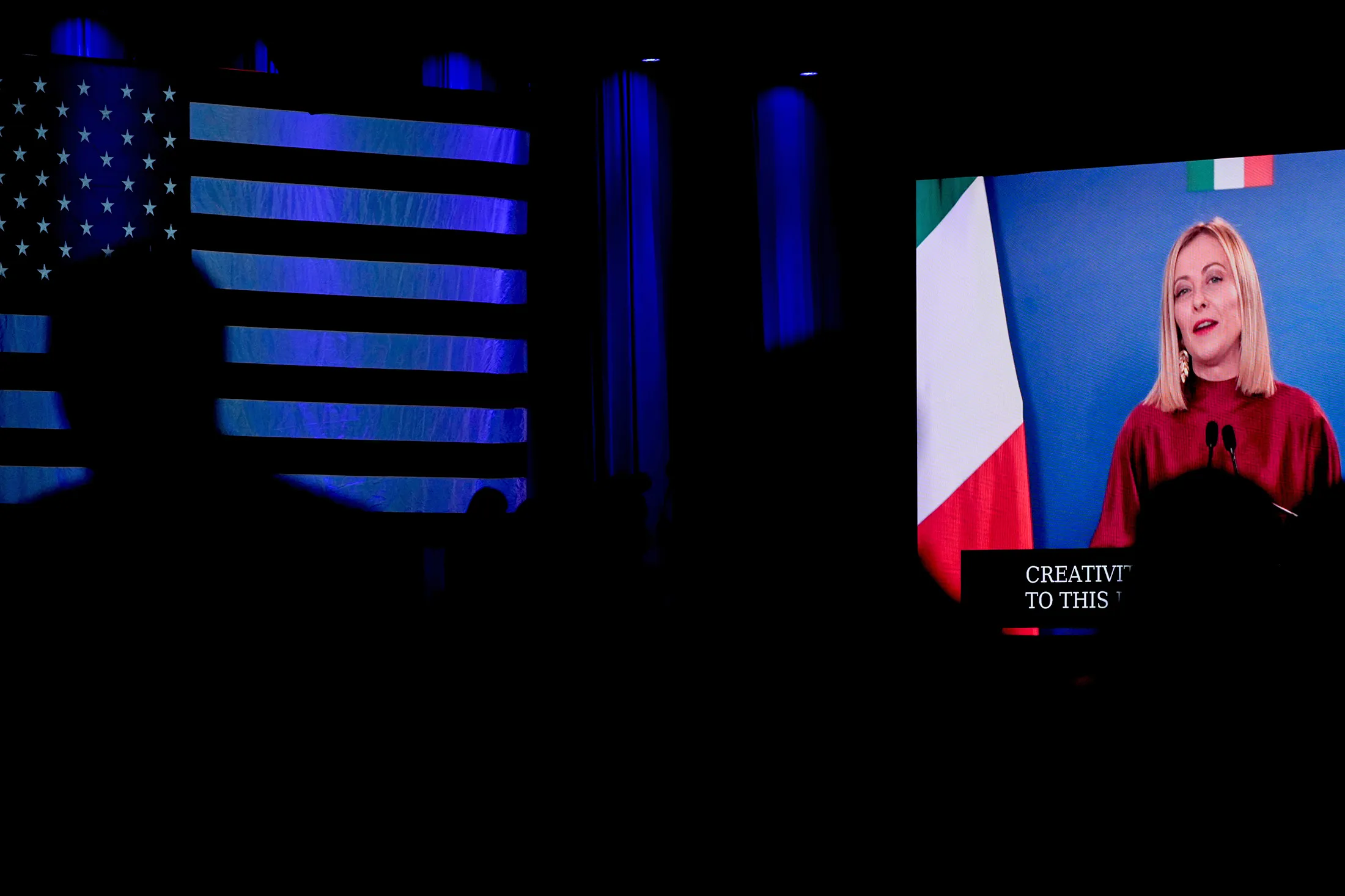 Italian Prime Minister&nbsp;Giorgia Meloni&nbsp;on video call during the CPAC&nbsp;in Maryland&nbsp;on Feb.&nbsp;22.
