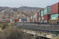 Freight Trains At Cajon Pass As Shipping Gridlock Stretches Supply Lines Thin