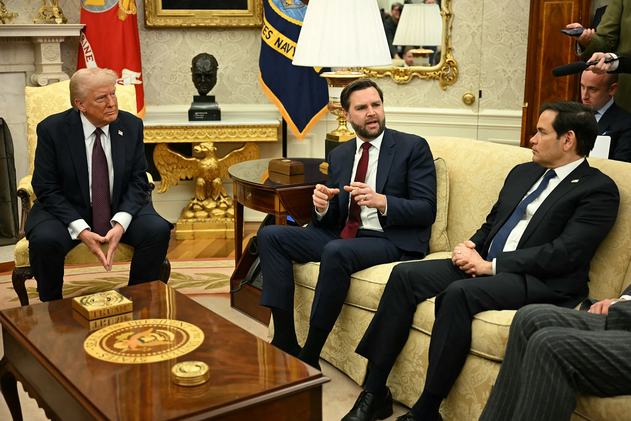 President Donald Trump,&nbsp;Vice President JD Vance&nbsp;and Secretary of State Marco Rubio in the Oval Office.