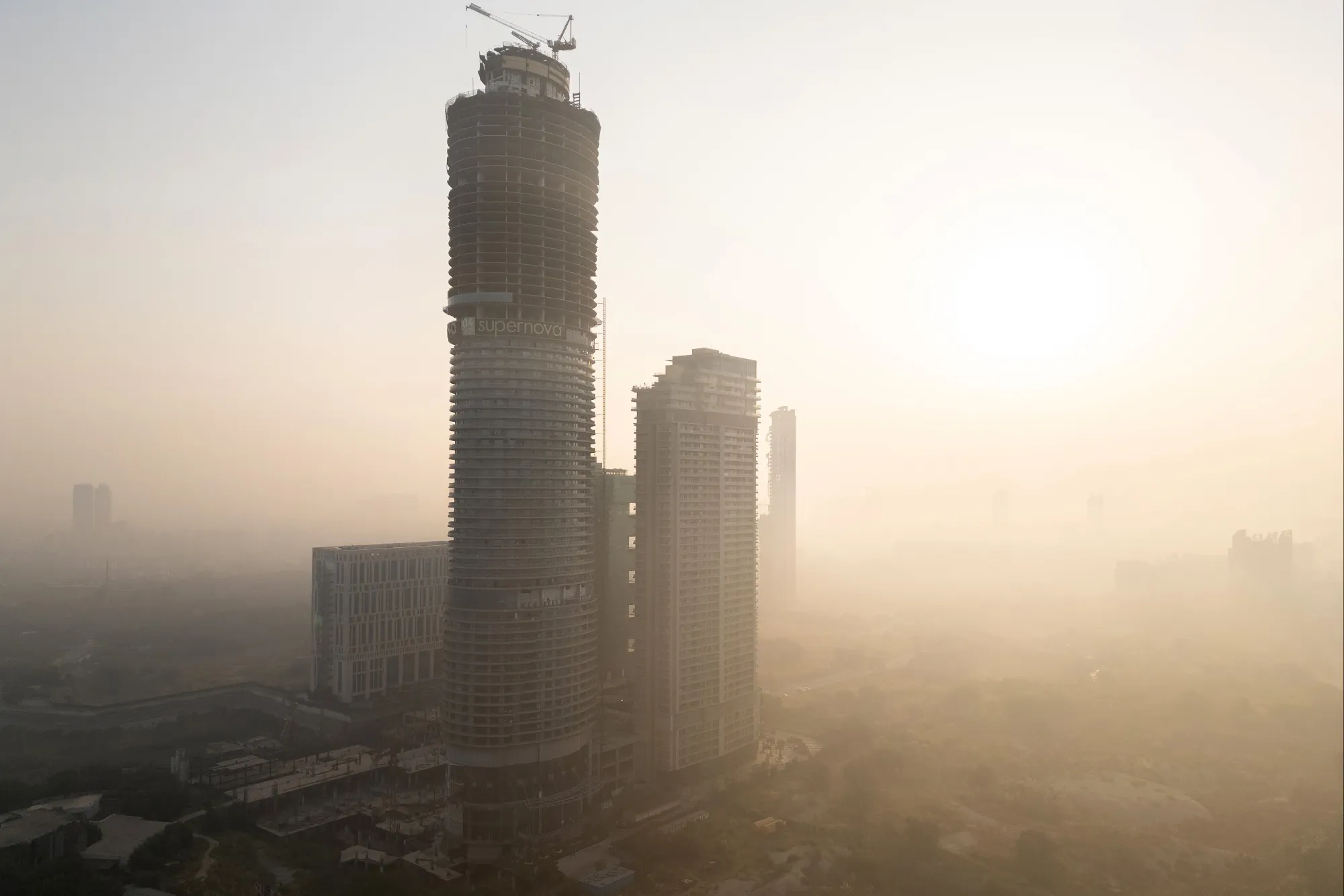Buildings shrouded in smog in New Delhi. 