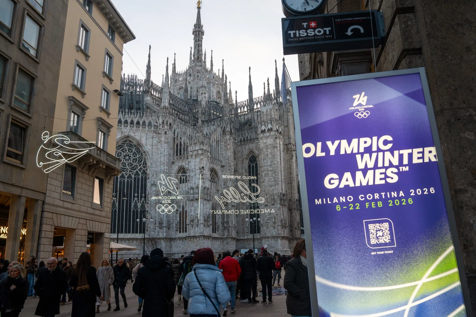 An advertisement poster for the Milan-Cortina 2026 Winter Olympics,&nbsp;in Milan.