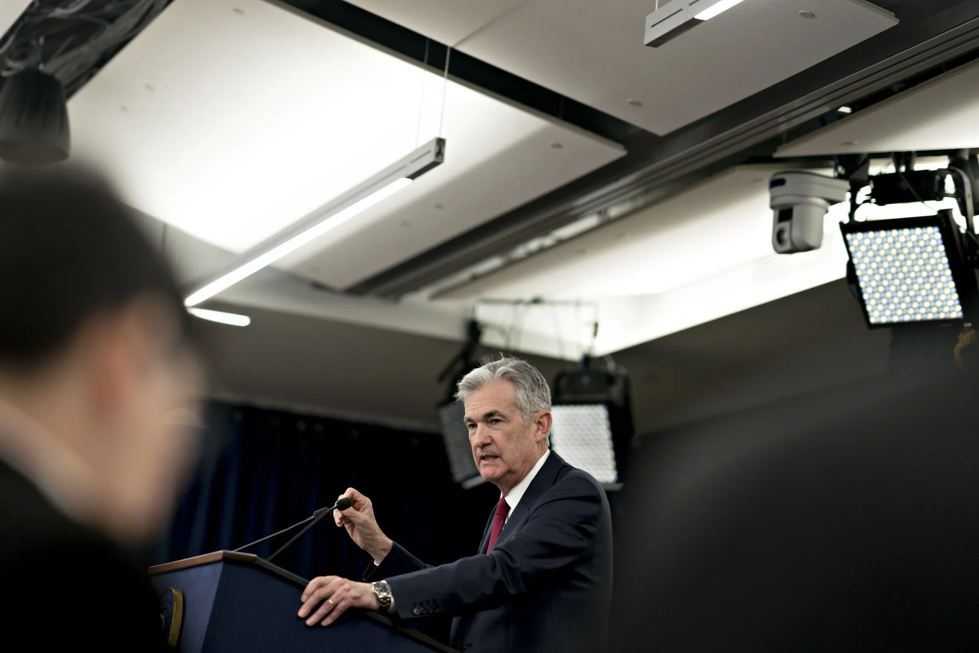 Jerome Powell, chairman of the U.S. Federal Reserve, speaks during a news conference following a Federal Open Market Committee meeting in Washington, D.C., on Dec. 19, 2018.