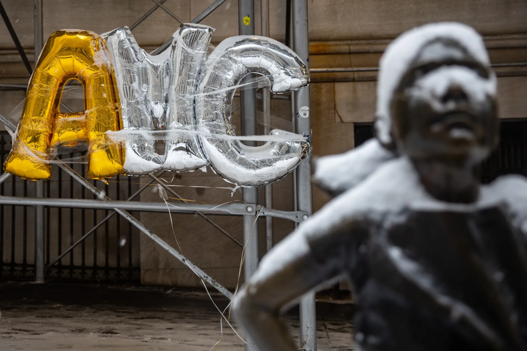 An "AMC" balloon outside the New York Stock Exchange (NYSE)