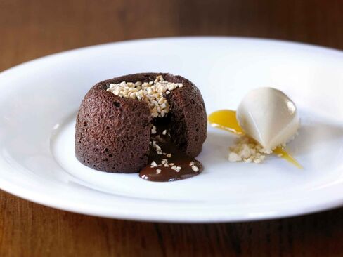 The Hinds Head's warm chocolate pudding with orange marmalade ice cream