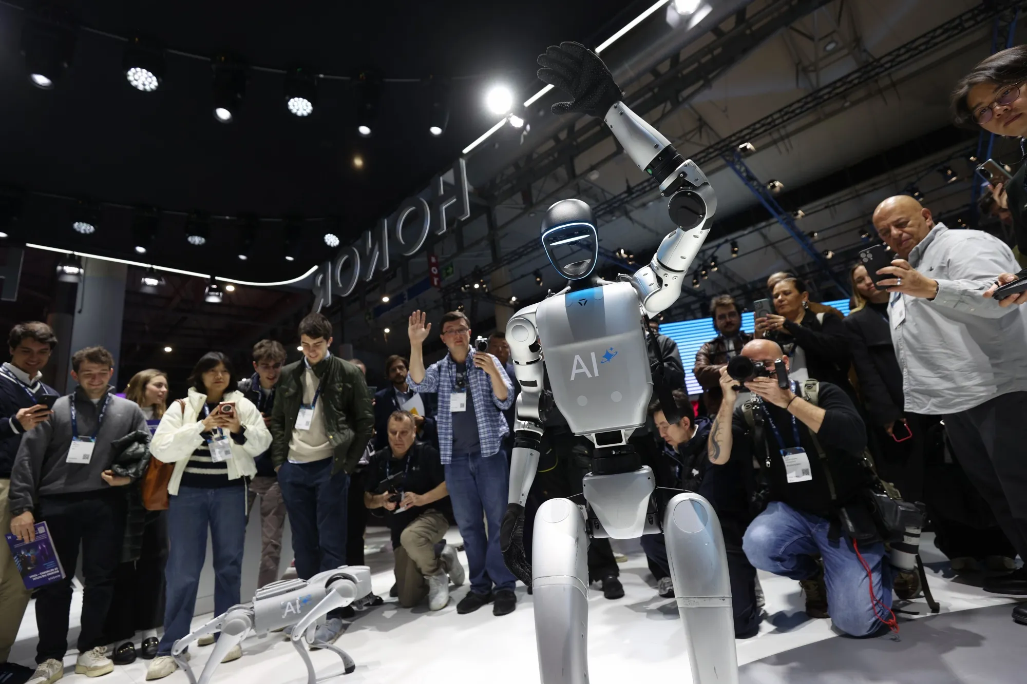 A demonstration of a humanoid robot at the booth of Honor at the 2025 Mobile World Congress in Barcelona on March 3.