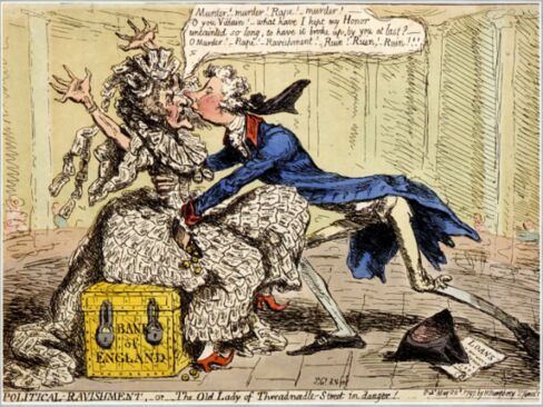 ‘Political Ravishment or The Old Lady of Threadneedle Street in Danger,’ 1797, by James Gillray 