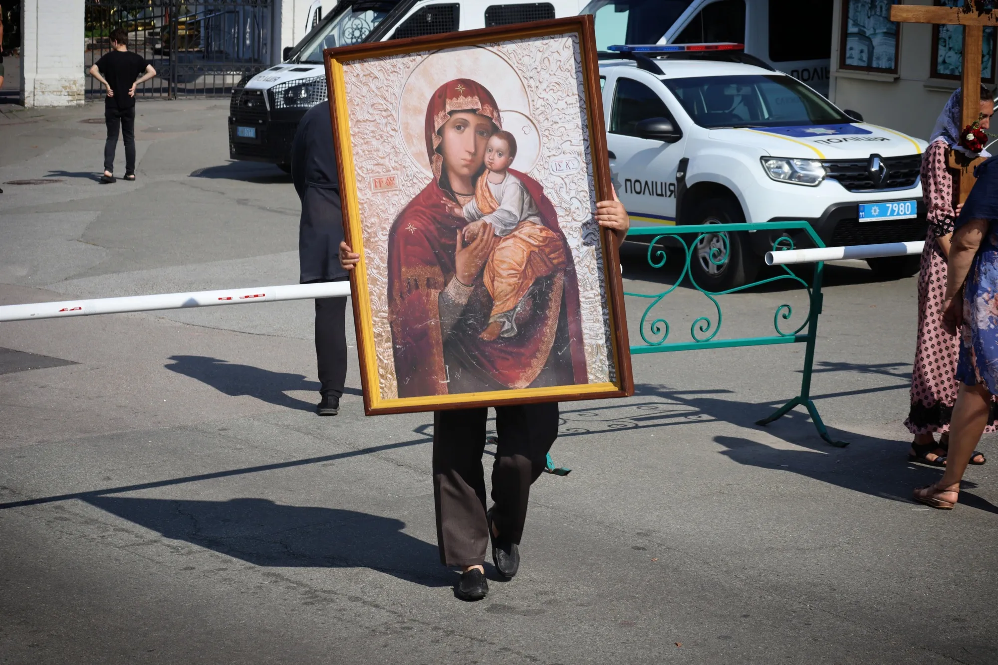 A member of the Orthodox Church of the Moscow Patriarchate in Kyiv, in 2023.