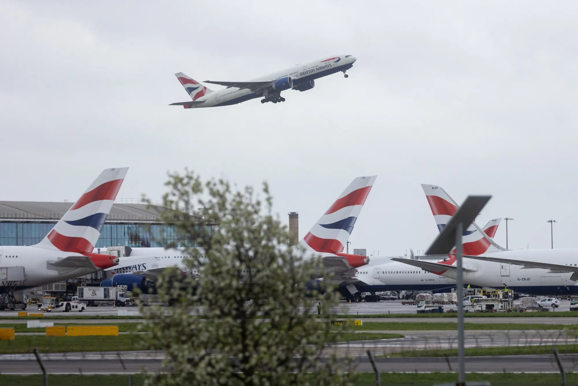 A British Airways jet take off from Heathrow Airport in London.