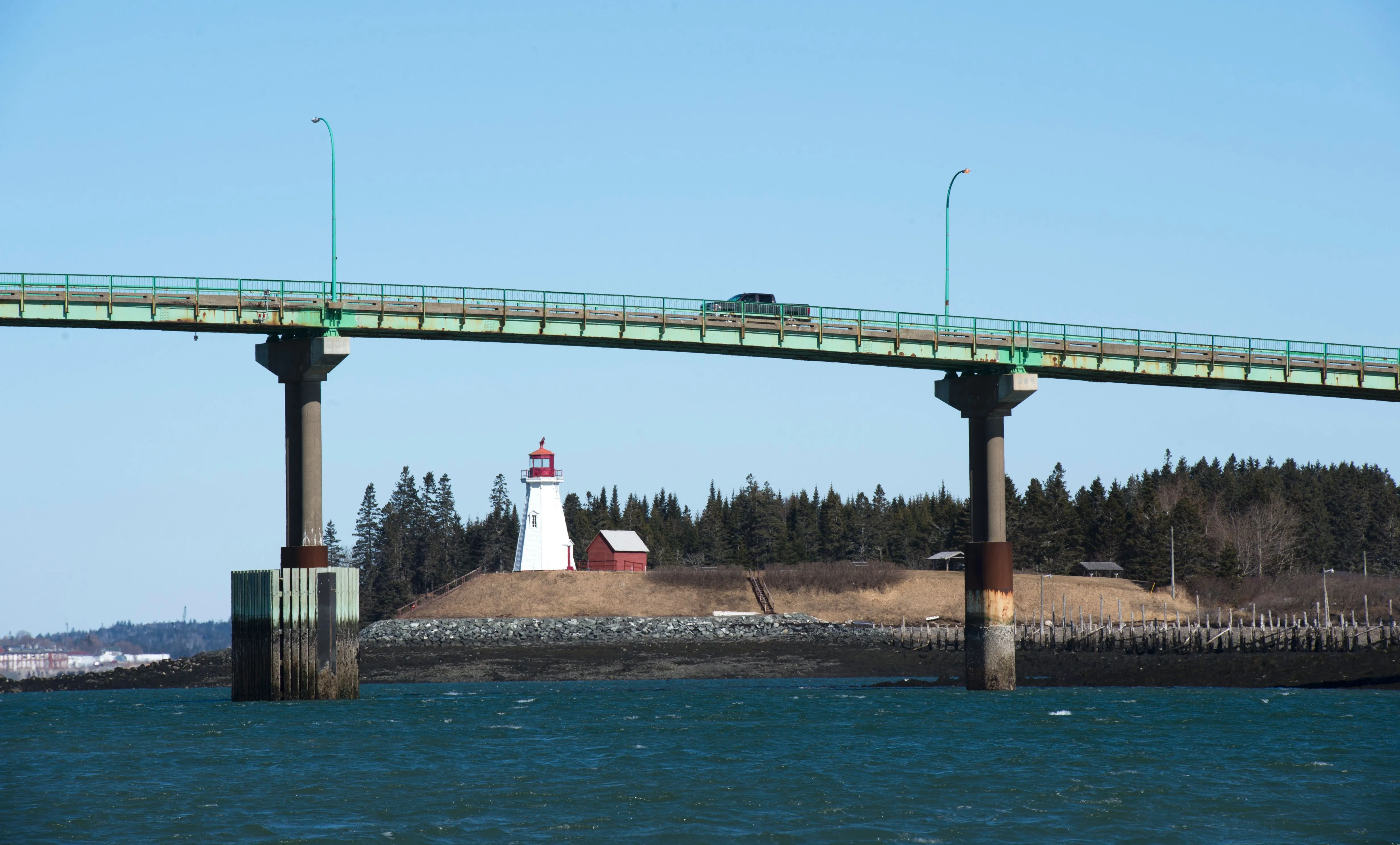 A vehicle crosses into the US on the US-Canada border in Lubec, Maine.
