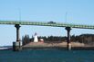 Cars cross the International Bridge on the US-Canada border.