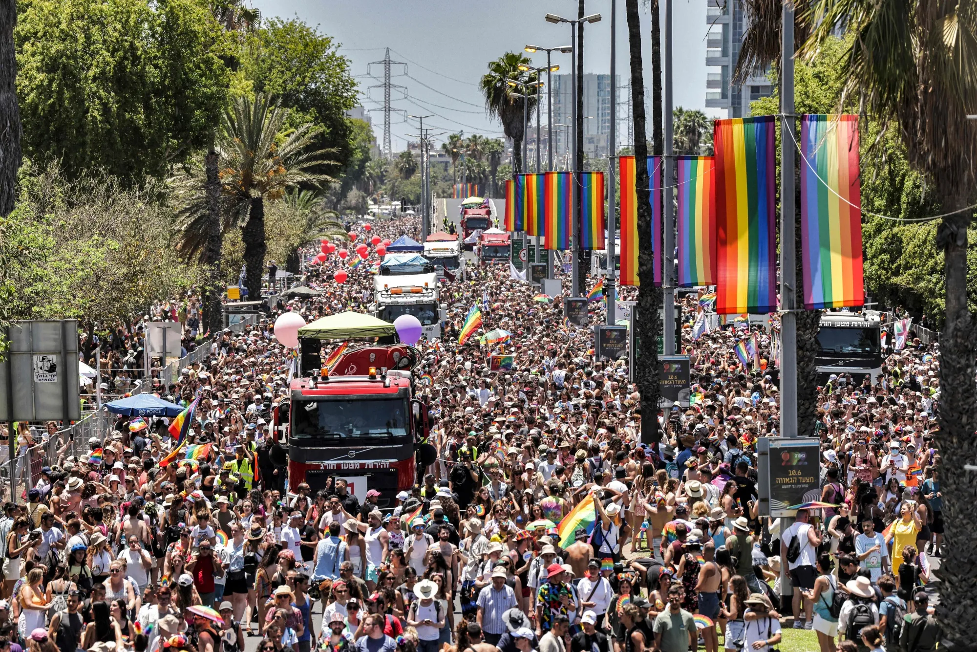 Participants march during the annual Pride Parade in Tel Aviv,&nbsp;Israel,&nbsp;on June 10, 2022.&nbsp;