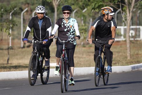 Rousseff cycling in Brasilia