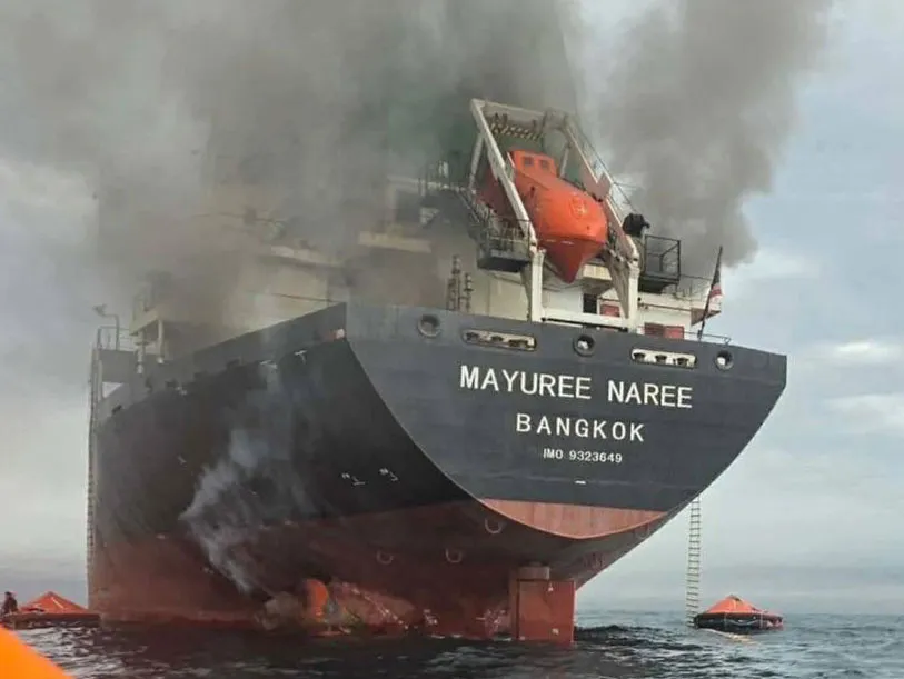The damaged Mayuree Naree bulk carrier near the Strait of Hormuz on March 11.