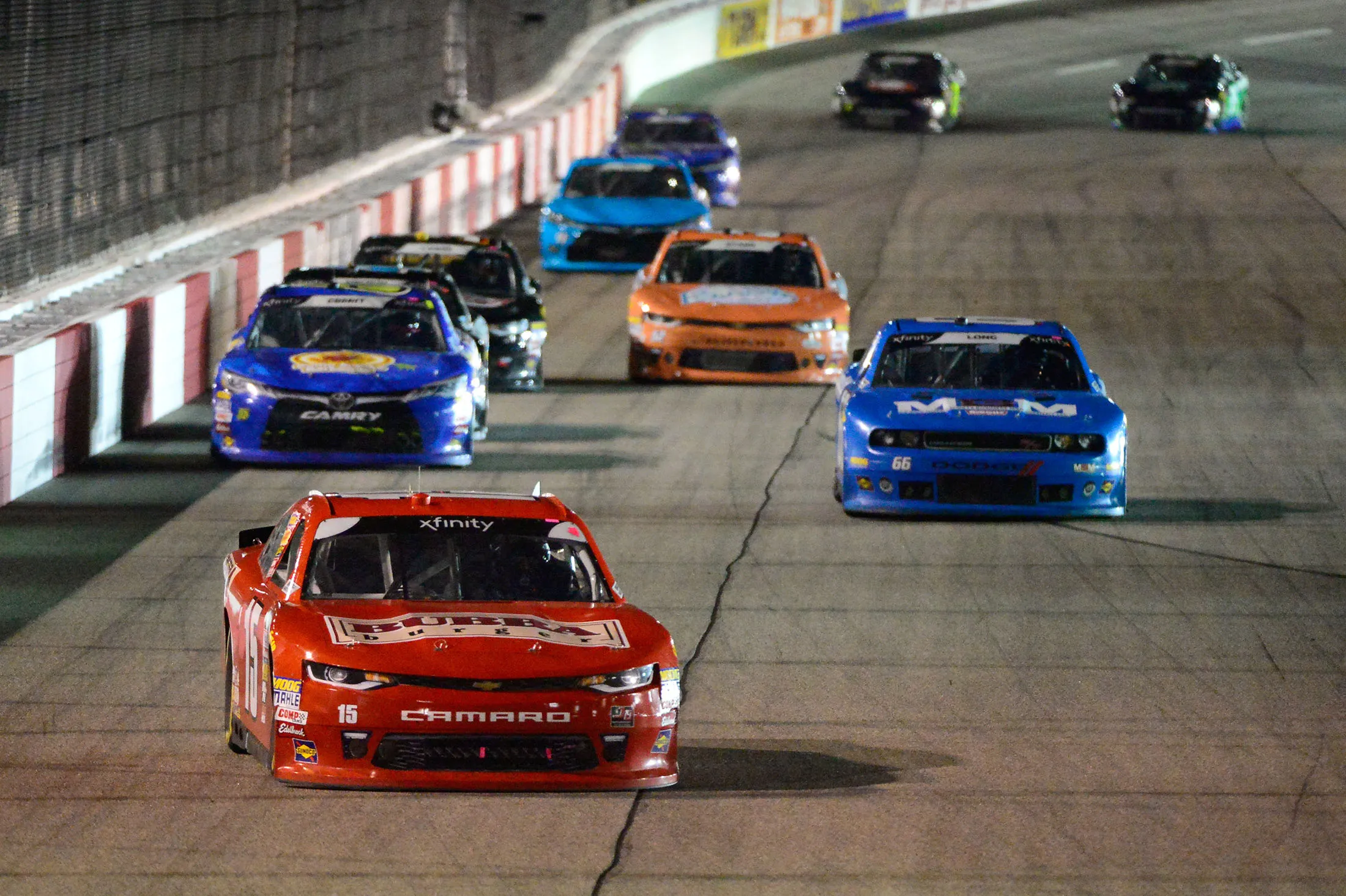 Katherine Legge, driver of the No. 15 Chevrolet, leads a pack of cars in the Nascar&nbsp;Xfinity Series Go Bowling 250 at Richmond Raceway on Sept.&nbsp;21, 2018, in Richmond, Va.&nbsp;