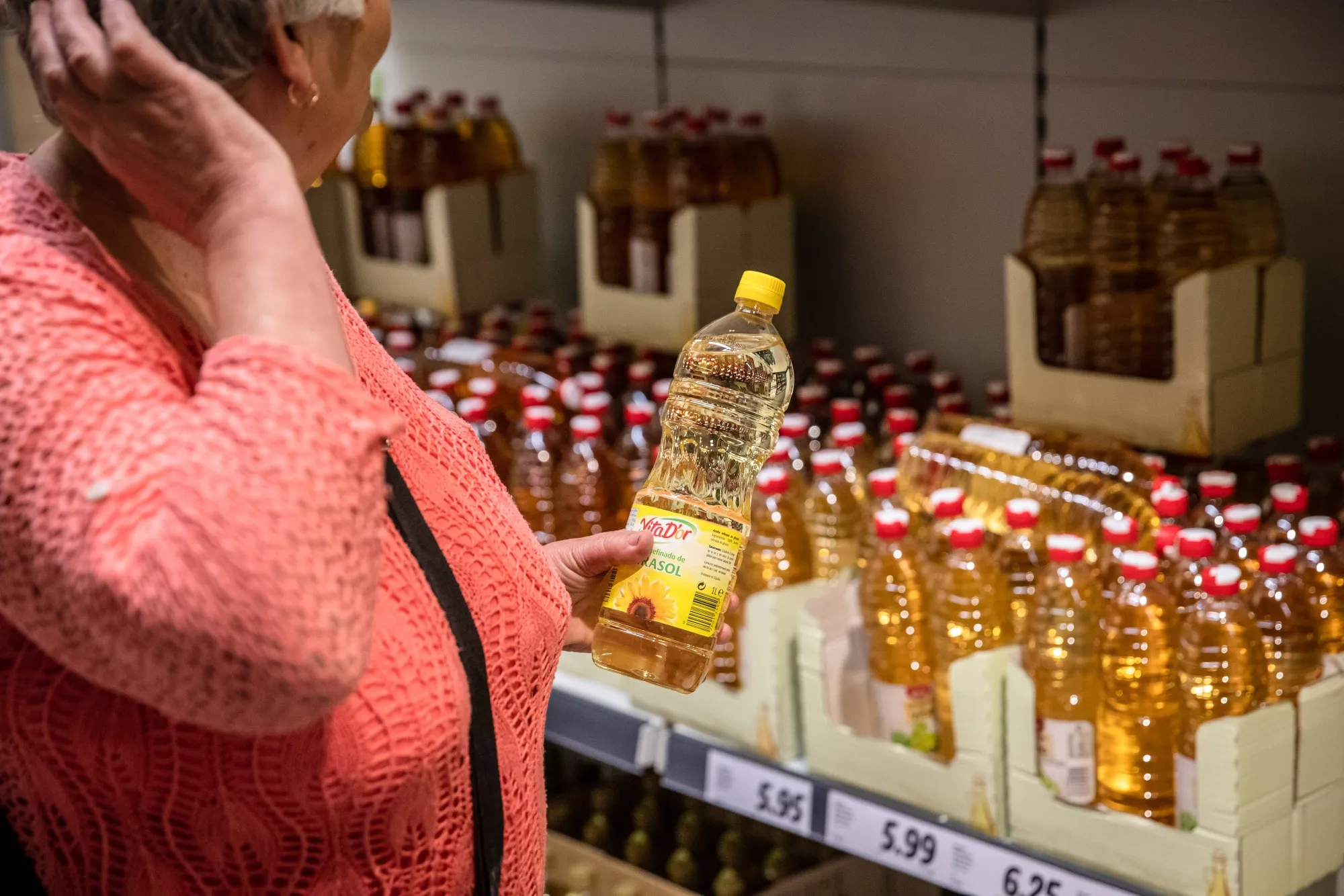 Vegetable oil for sale in a supermarket.