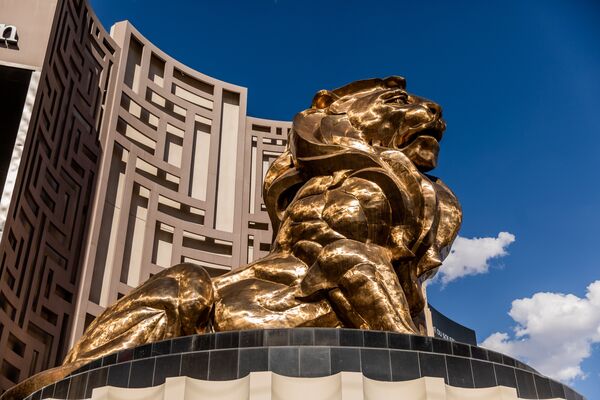 A lion statue at the MGM Grand Hotel and Casino in Las Vegas.