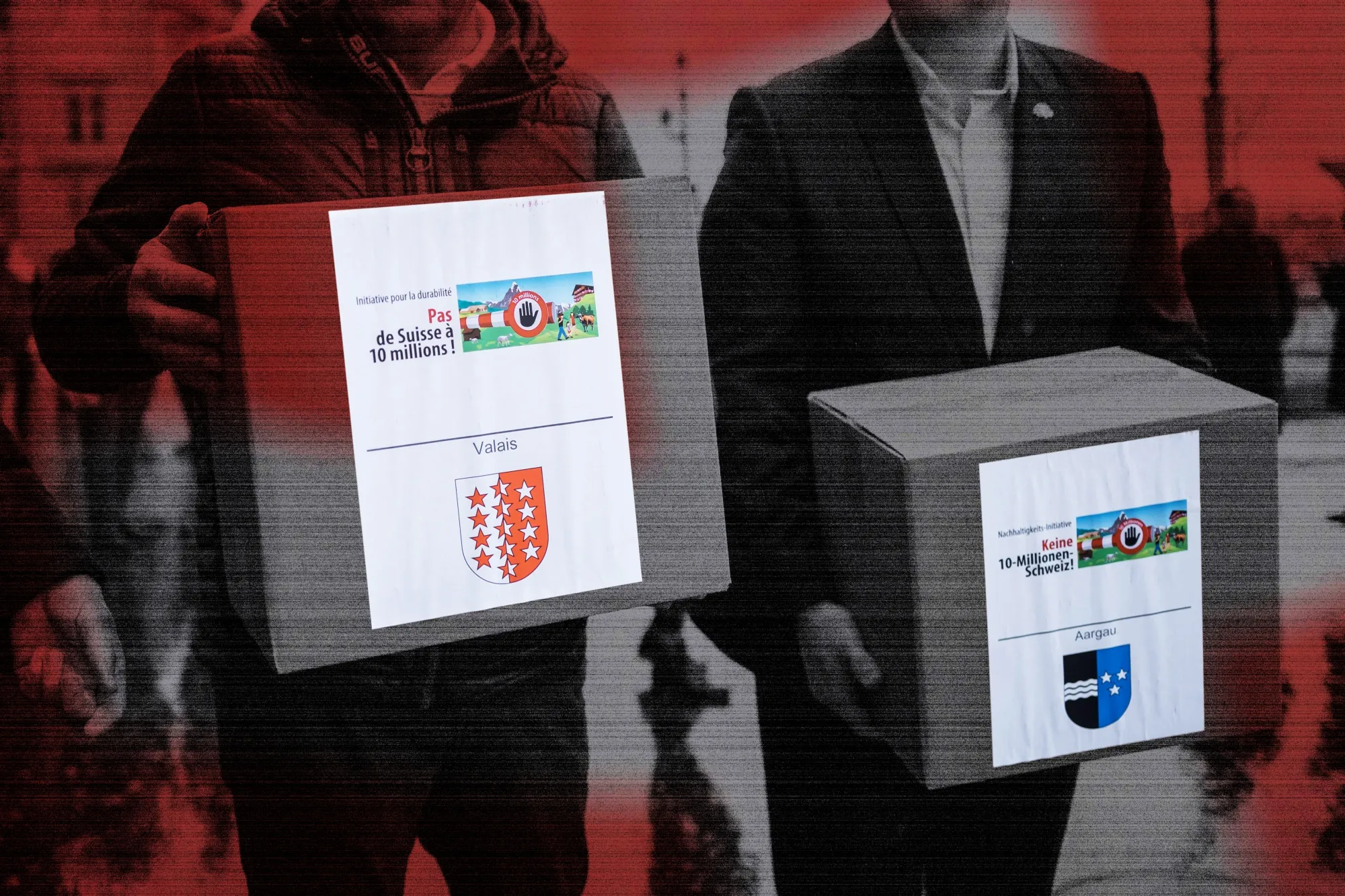 Representatives of the Swiss People's Party hand over signatures required for a&nbsp;vote to limit Switzerland’s population growth.&nbsp;