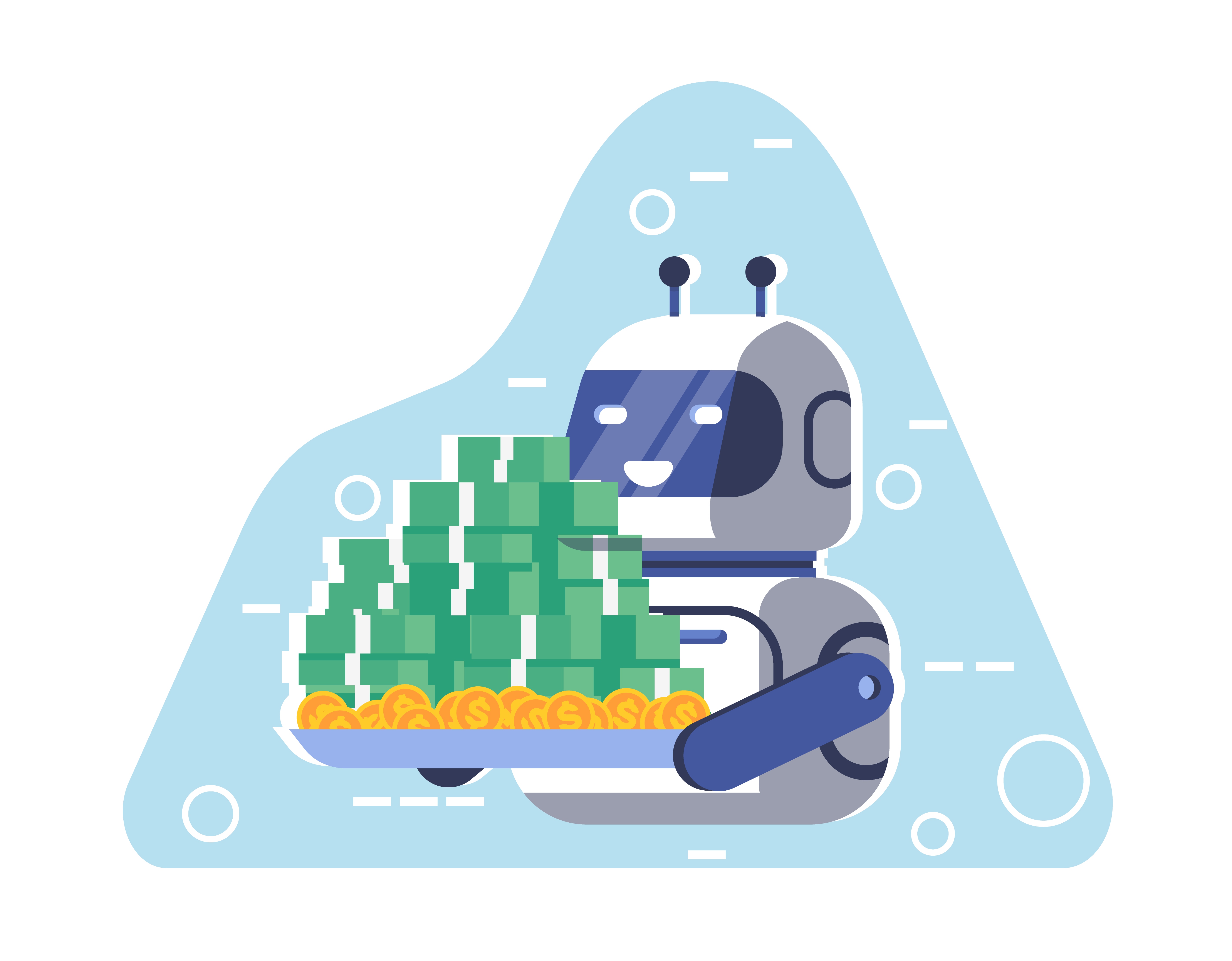 Illustration of robots eyeing bank deposits.