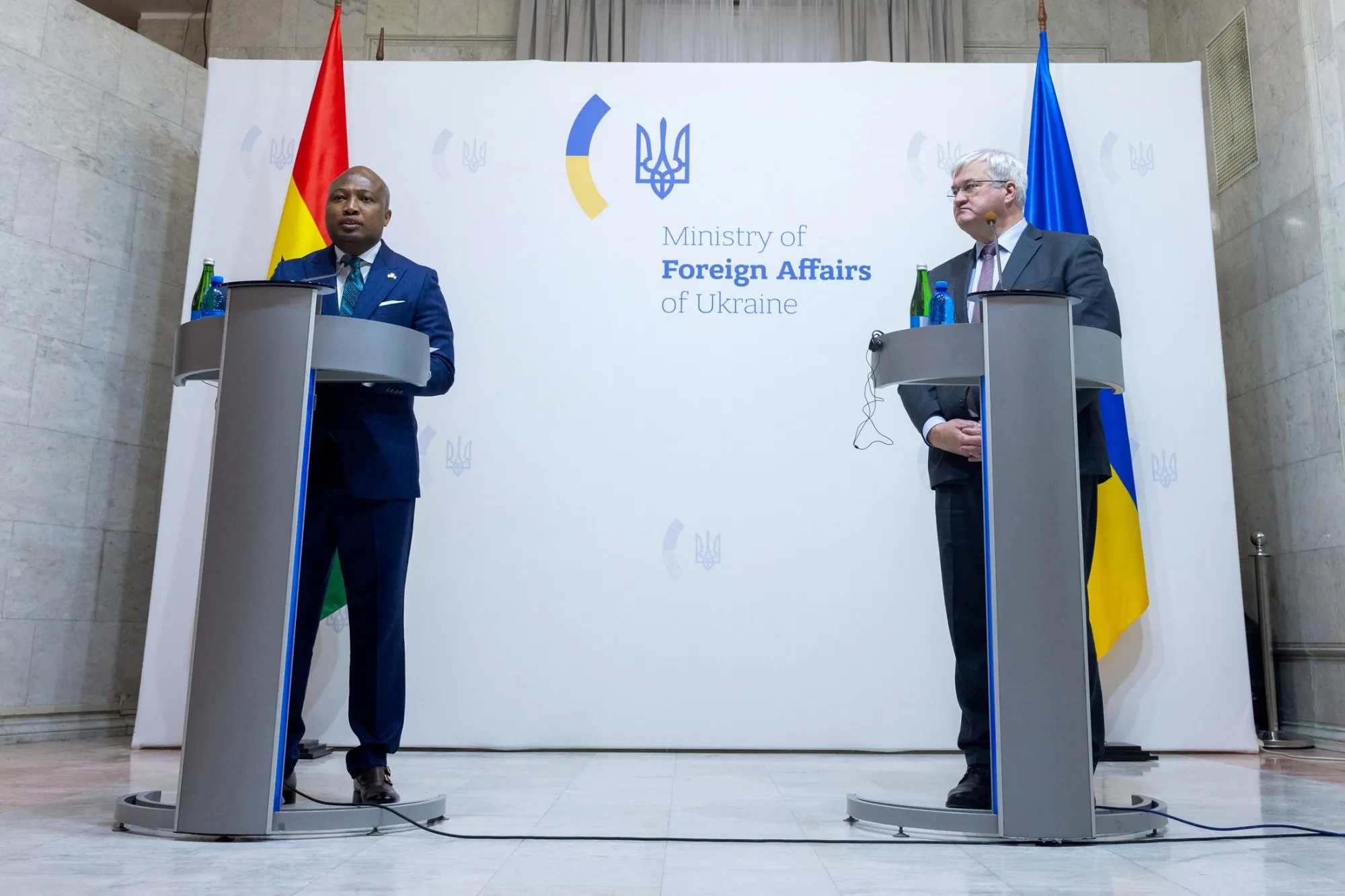 Ukraine's Foreign Minister Andrii Sybiha, right, and Ghana’s Foreign Minister Samuel Ablakwa, in Kyiv, on Feb. 25.