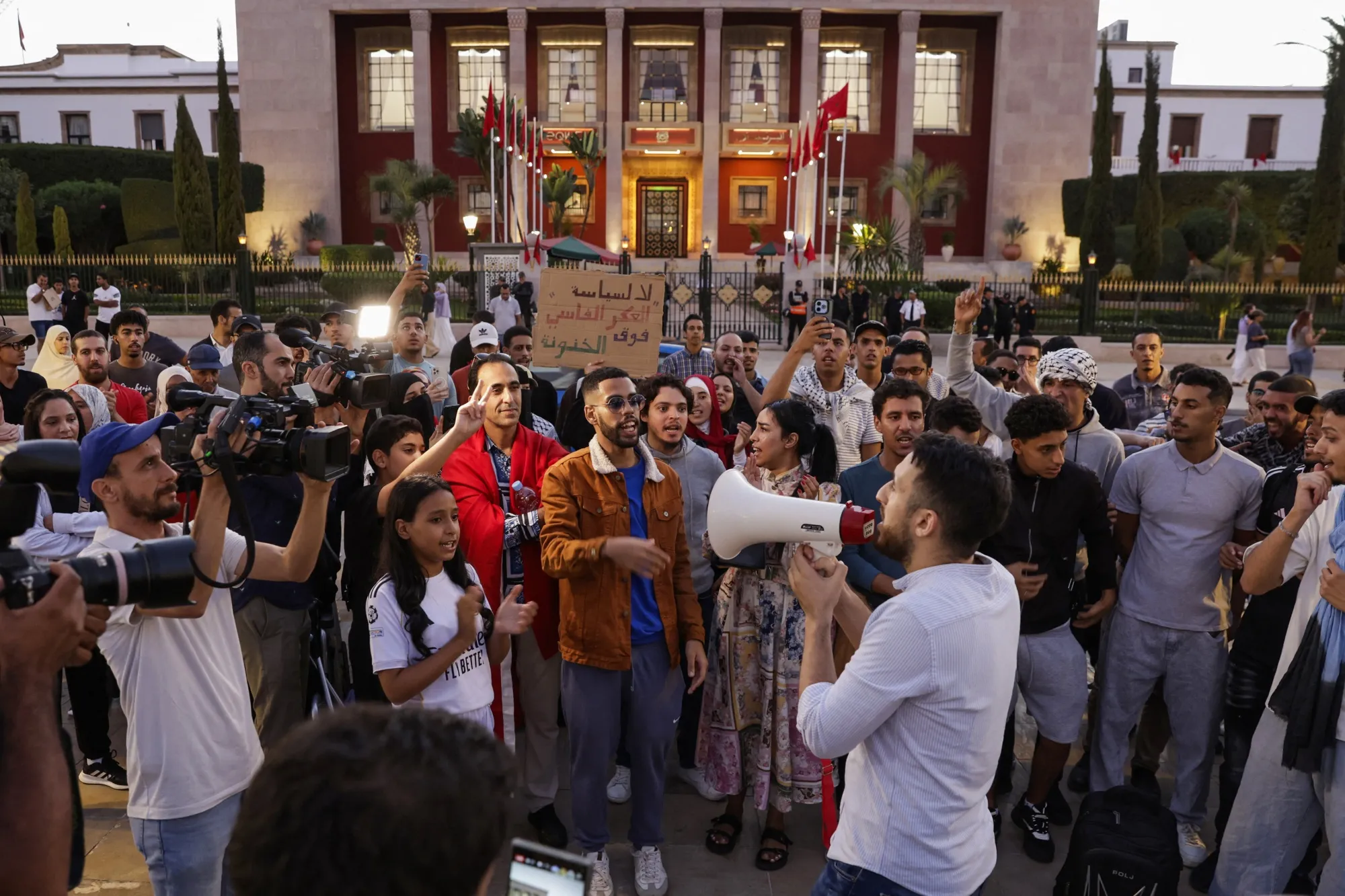 Protesters demonstrate in front of parliament in Rabat, on Oct. 5.