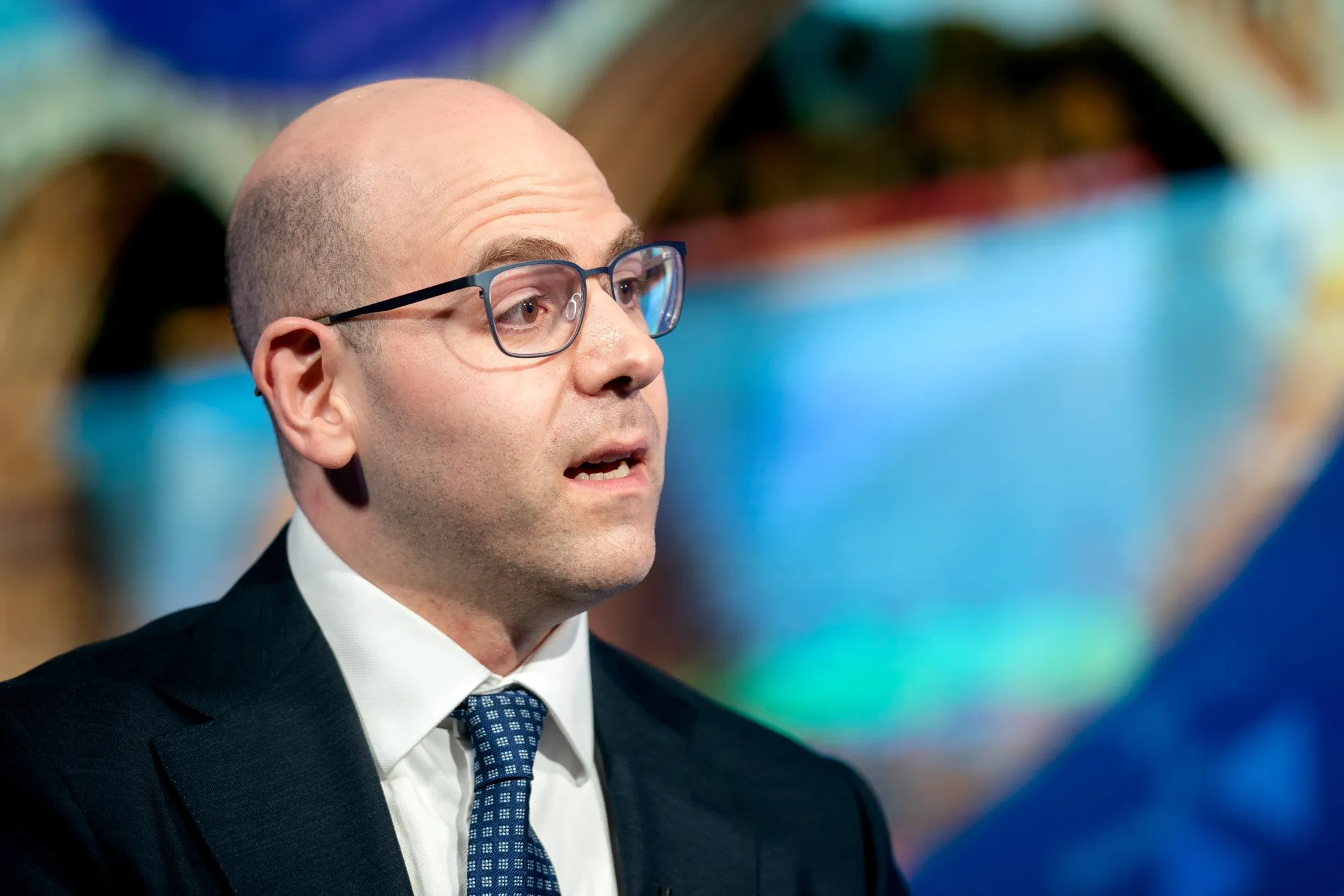 Stephen Miran&nbsp;speaks during a Bloomberg Television interview in Washington, DC, on March 24.