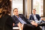 Shervin Pishevar (center) with partner Scott Stanford and Tina Sharkey in his San Francisco office on July 10
