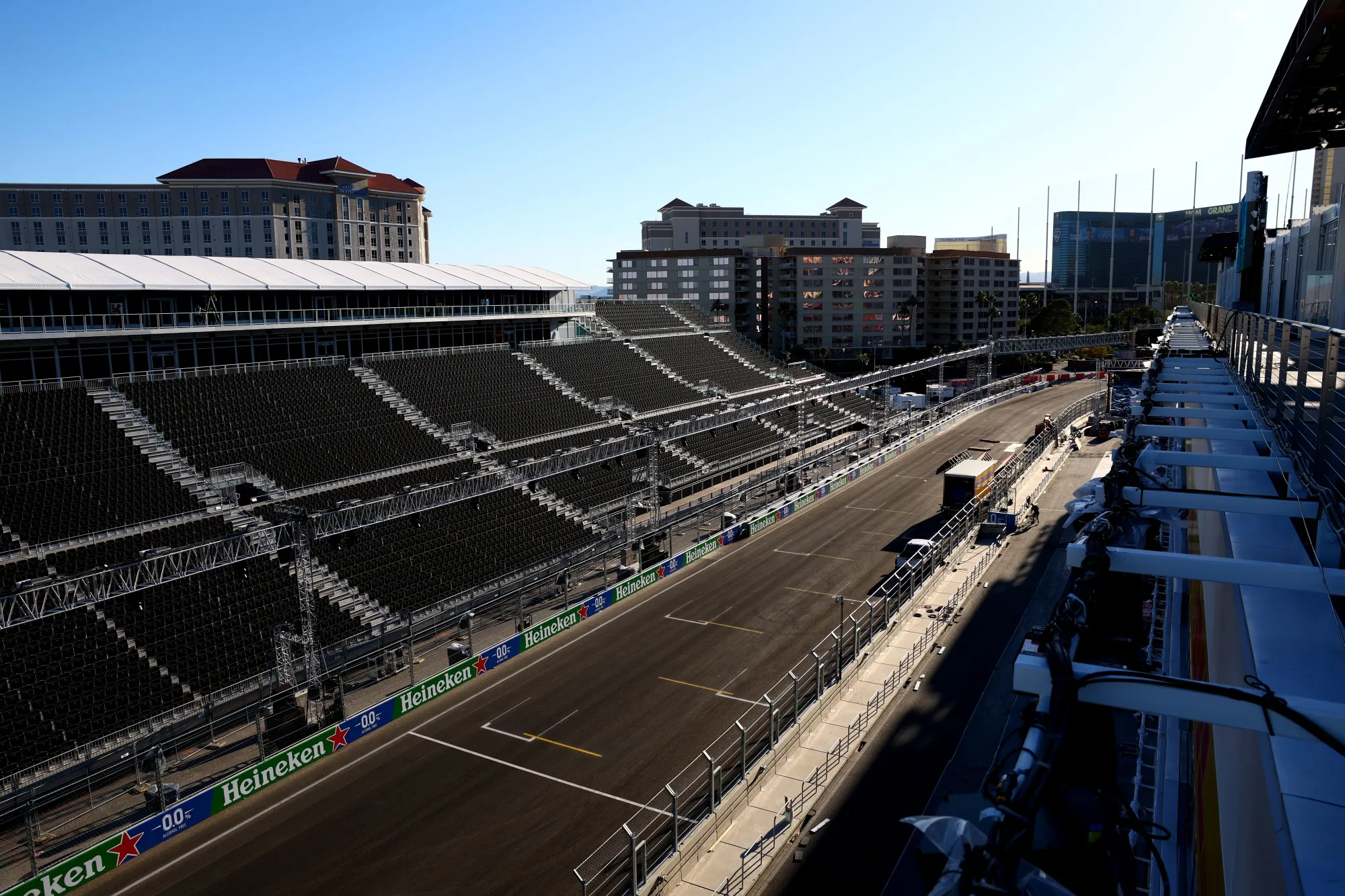 The pit straight prior to the F1 Grand Prix of Las Vegas.