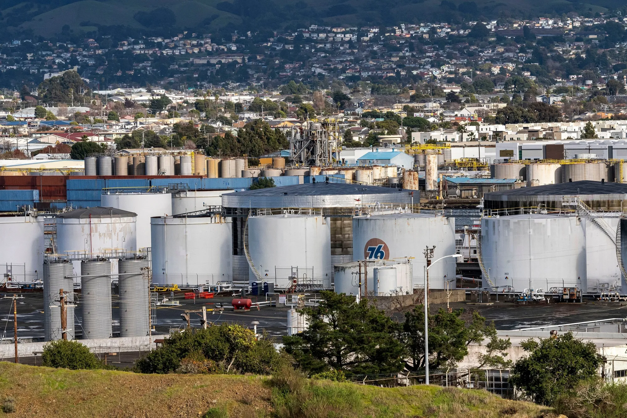 Oil storage tanks&nbsp;in Richmond, California.
