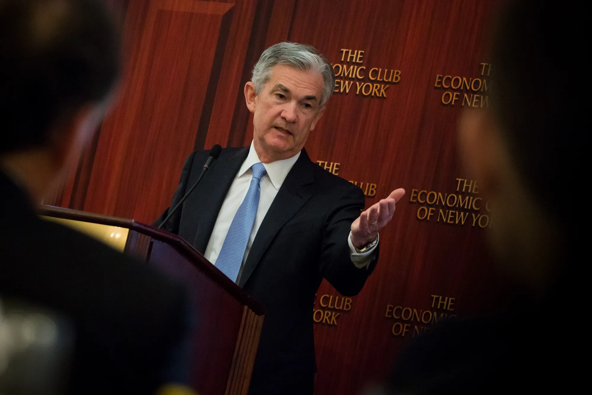 Jerome Powell speaks during an Economic Club of New York event in New York in 2017.