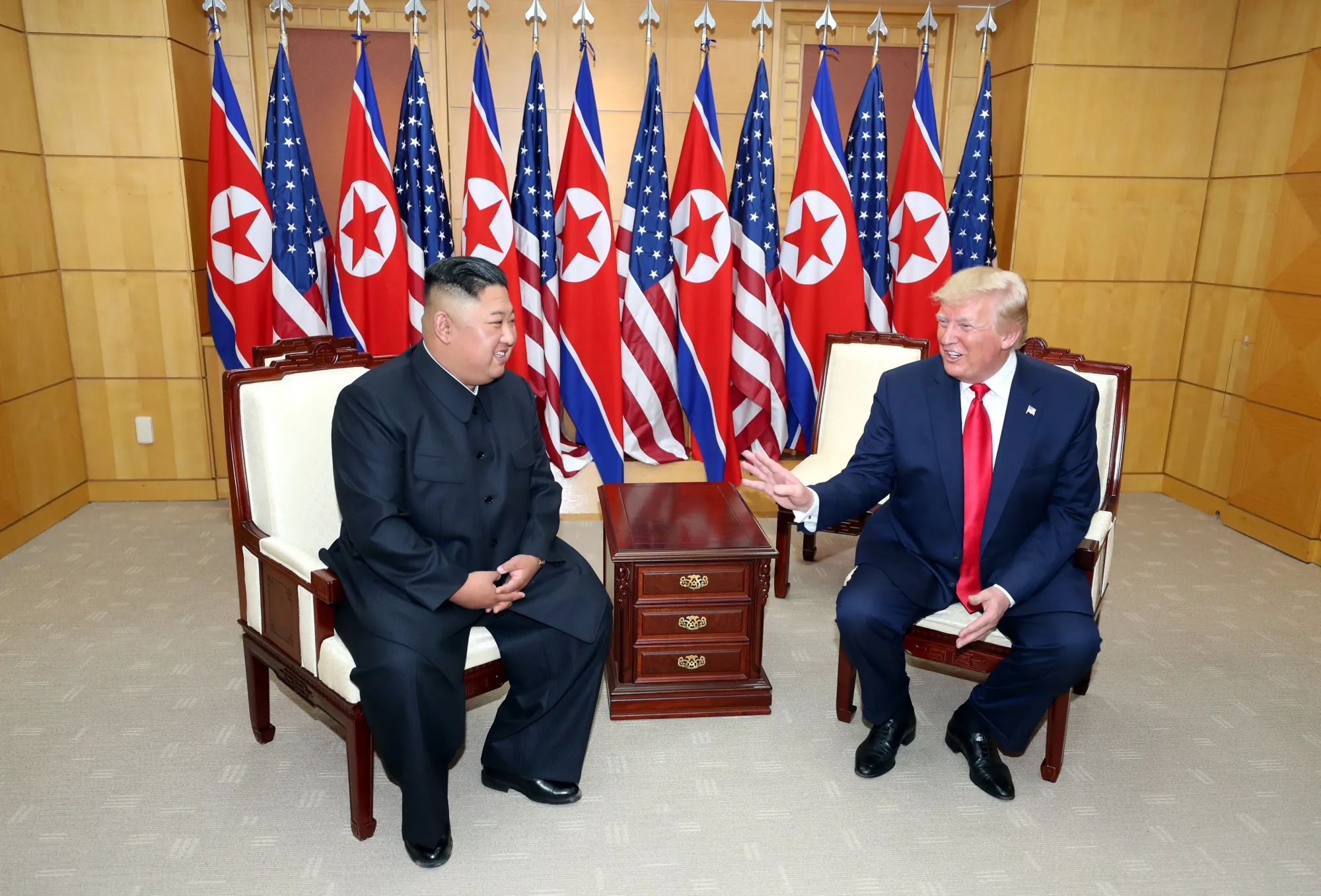 Kim Jong Un and Donald Trump at the demilitarized zone in Panmunjom in 2019.